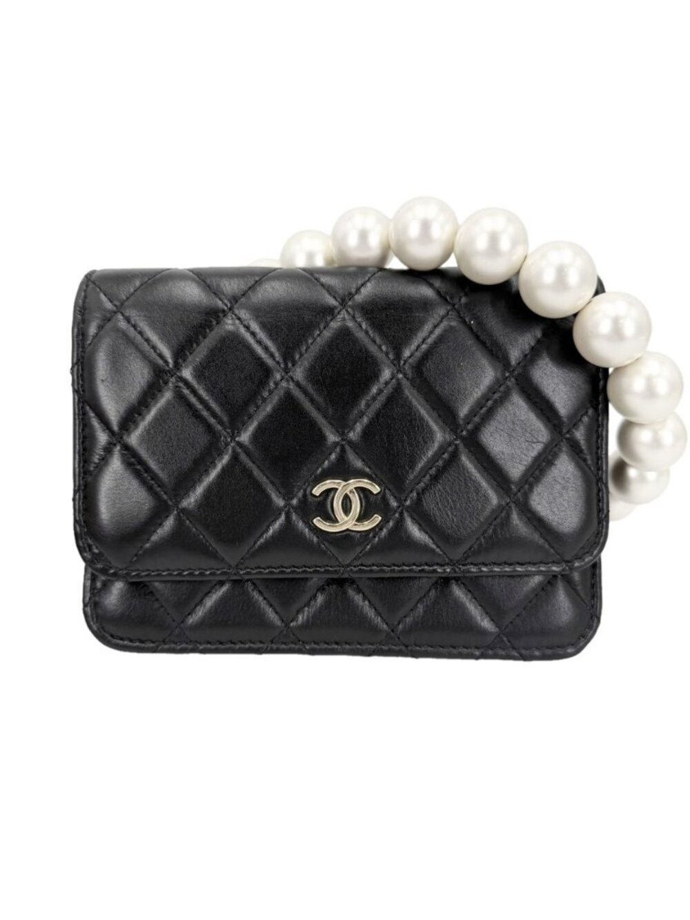Chanel Chain Wallet Quilted CC Logo Shoulder Bag Crossbody Leather Faux Pearl